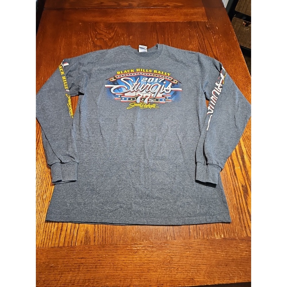 Sturgis 77th Annual Black Hills Rally T shirt Medium Long‎ Sleeve Gray (A675)